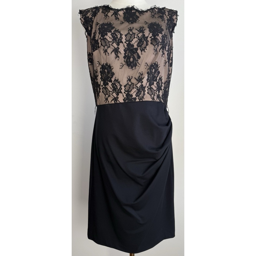 Tadashi Shoji Nude Lace Top‎ Black Skirt Color Block Dress Women's Size 8
